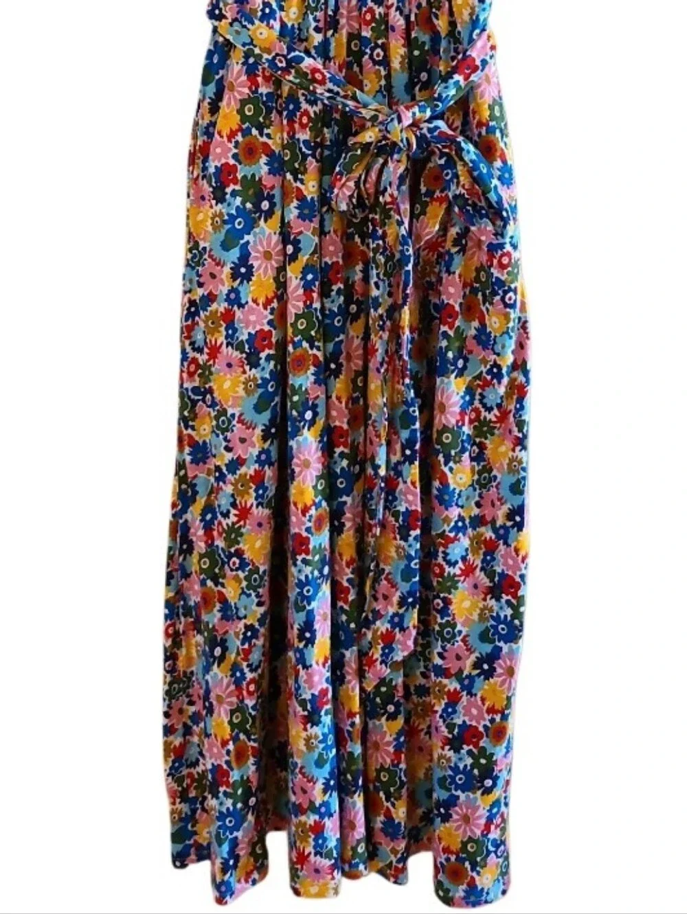 Boden Sofia Trim Jersey Midi Dress Floral Pink Multicolor Belred Waist Pockets - Picture 8 of 16